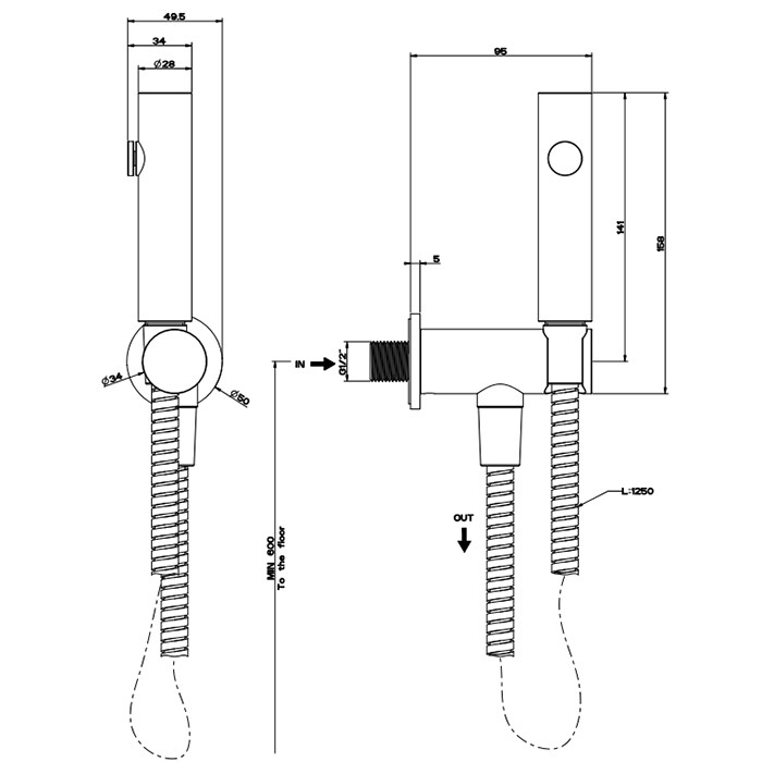 Комплект гигиенического душа, Gessi Cono, black metal brushed pvd арт. 45123#707