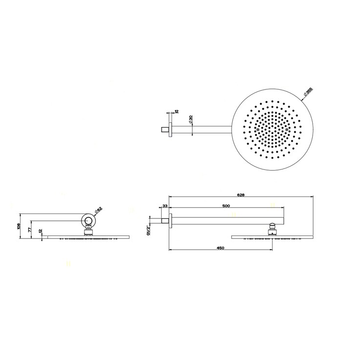 Душевая головка шарнирная для настенногокрепления на 1/2" с защитой от известкового налёта, d350, Gessi Shower316, шлифованная сталь арт. 54148#239