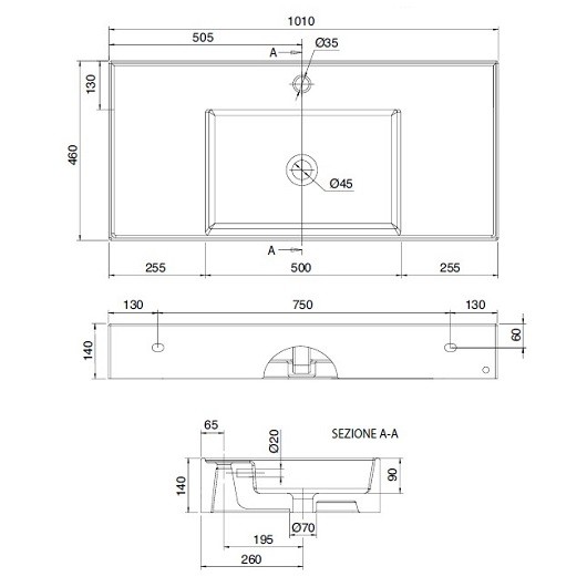 Раковина подвесная или накладная с переливом с одним отверстием, цвет белый с антибактериальным и грязеотталкивающим покрытием BIOKER, Scarabeo Teorema 2.0 - 5114 BK