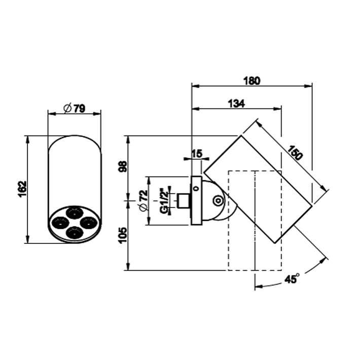 Душевая головка шарнирная для настенного крепления на 1/2” с защитой от известкового налёта, ЛИВЕНЬ, Gessi Inciso, black xl арт. 57263#299