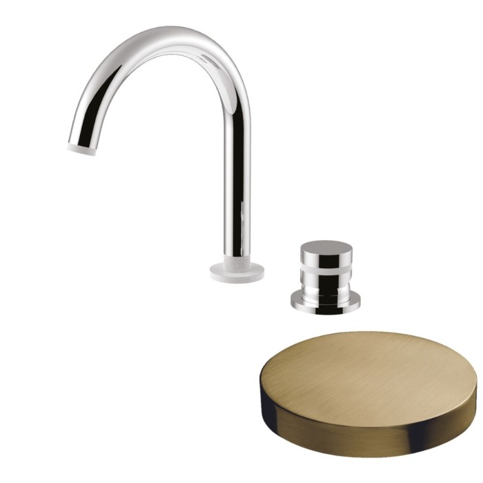 Смеситель для раковины на 2 отверстия, однорычажный, поворотный излив, без донного клапана, Giulini My ring, золото брашированное арт. MR0040/SCOSP