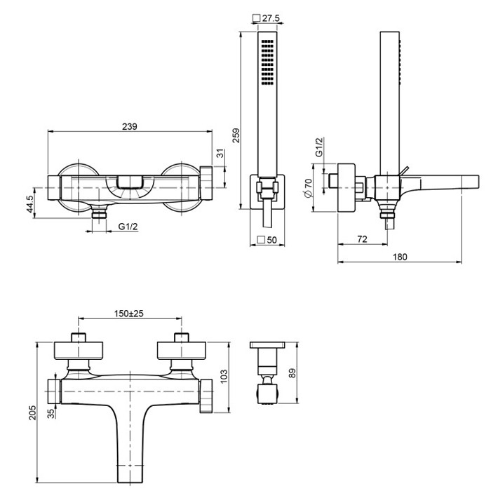 Fima Carlo Frattini Смеситель внешнего монтажа на ванну с душевым комплектом, Zeta, F3964CR цвет: хром