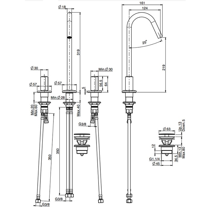 Fima Carlo Frattini Смеситель для раковины, на 3 отв., с донным клапаном, So, F3191CNS цвет: черный