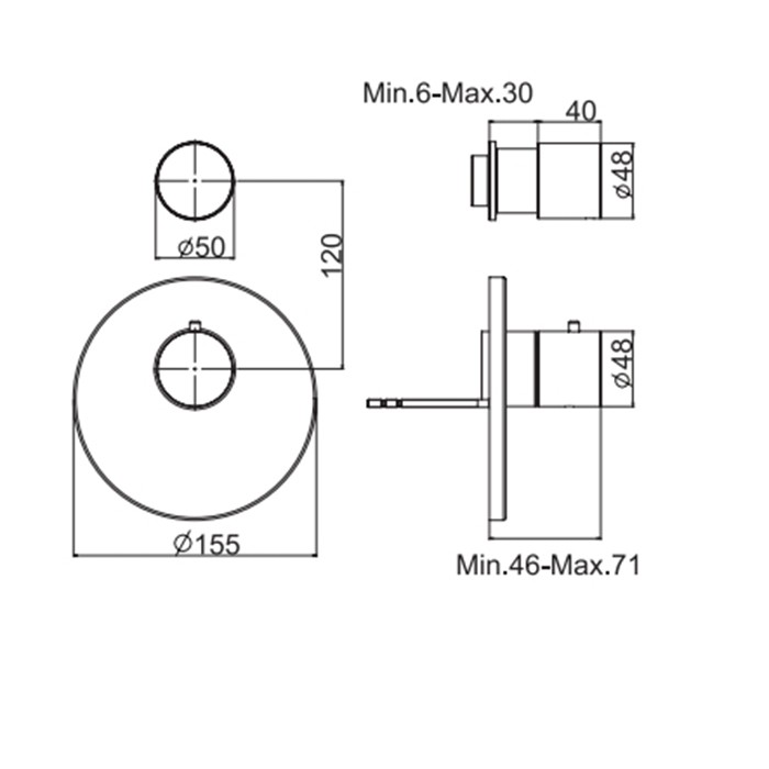 Fima Carlo Frattini Смеситель для душа встроенный, термостатический, 1 запорный вентиль, Spillo Steel, F3083X1INOX F2461 цвет: сталь