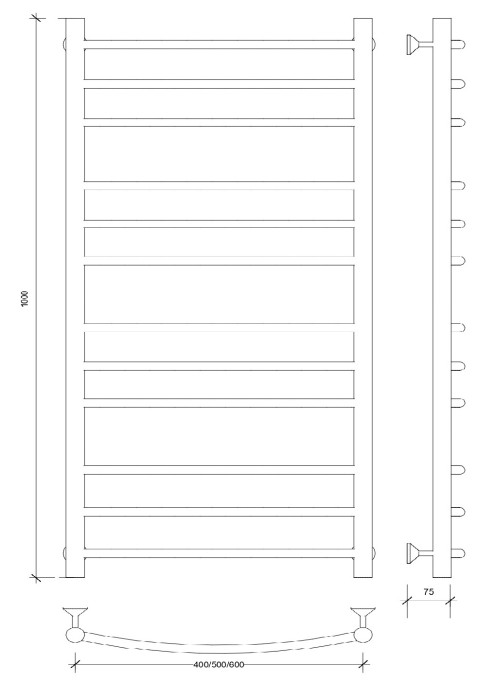 Полотенцесушитель водяной 100x50 Милан 3 (черный) Secado арт. 4673739226773