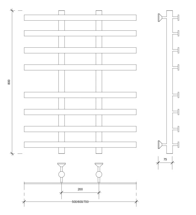 Полотенцесушитель водяной 80x20x70 Понтида 4 (черный) Secado арт. 4673739227770