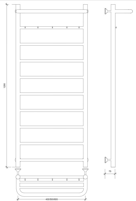 Полотенцесушитель водяной 120x50 Триада 1 КСП (черный) Secado арт. 4673739228906