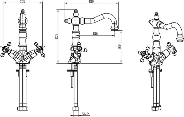 Смеситель для умывальника, высокий black, gold, Boheme Royal cristal - 292-Royal/CRST black