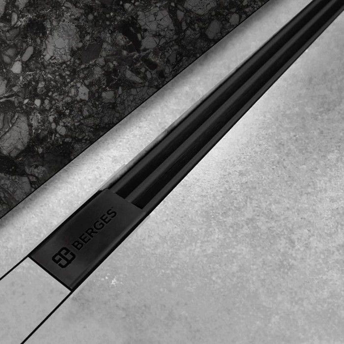 Душевой лоток BERGES напольный SUPER Slim 800 нержавеющая сталь, решетка матовый черный, S-сифон D50, арт.095154