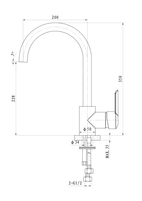 Смеситель для кухни, Wonzon & Woghand Baroque, WW-192101-CR цвет: хром