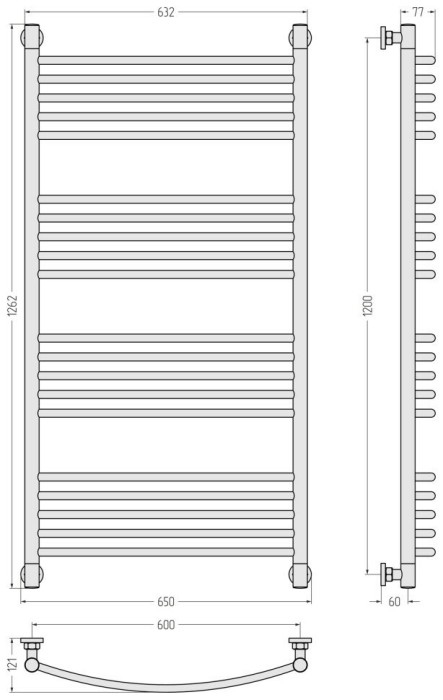 Сунержа Водяной полотенцесушитель 1200x600, Богема+ выгнутая, 071-0221-1260 цвет: сатин