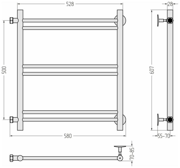 Стилье Водяной полотенцесушитель 500x500, Версия-Б1, 00611-5050 цвет: без покрытия