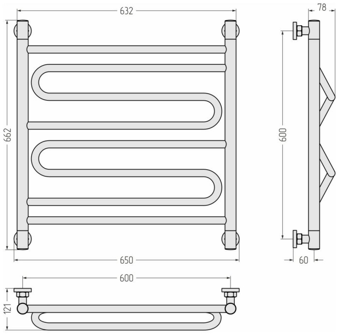 Сунержа Водяной полотенцесушитель 600x600, Элегия+, 31-0205-6060 цвет: матовый чёрный