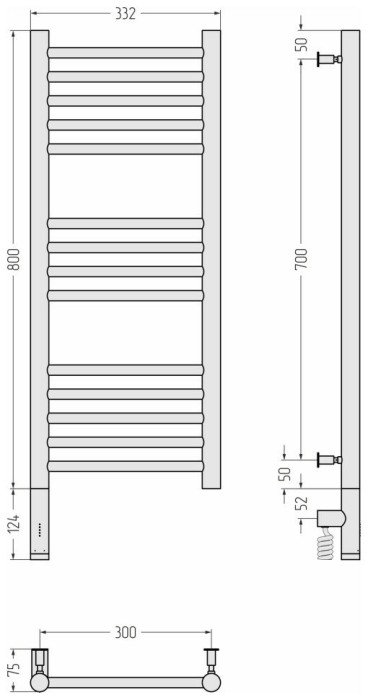 Сунержа Электрический полотенцесушитель 800x300, Богема 3.0, 15-5804-8030 цвет: тёмный титан муар