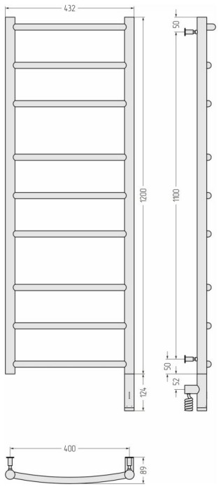 Сунержа Электрический полотенцесушитель 600x500, Галант 3.0, 00-5801-1240 цвет: без покрытия