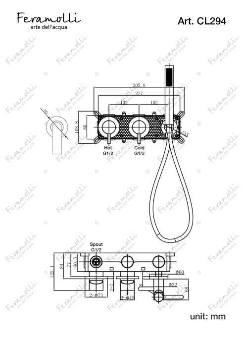 Душевая система для ванны и душа, хром, Ele Feramolli - CL294