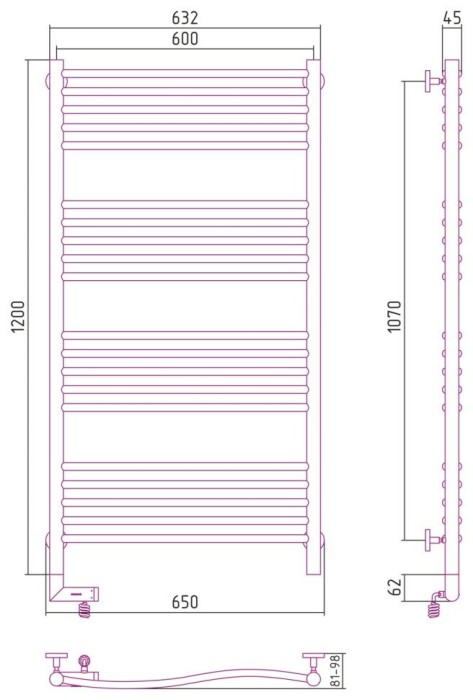 Сунержа Электрический полотенцесушитель 1000x300, Флюид 2.0, 00-5220-1260 цвет: без покрытия