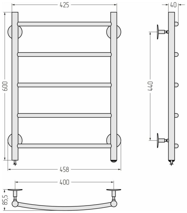 Стилье Электрический полотенцесушитель 600x400, Формат 40, 00541-6040 цвет: без покрытия