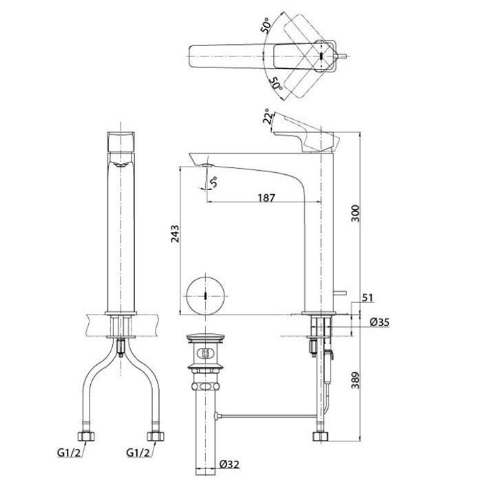 Высокий смеситель для раковины, GE TOTO, TLG07305R цвет: хром