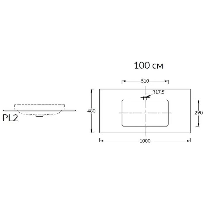 Столешница из керамогранита Фондамента 100см, Plaza Kerama Marazzi, серый - PL2.DL500920R\100