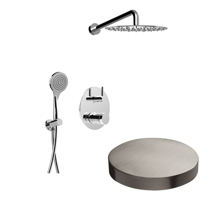 Встраиваемый душевой комплект на 2 режима, однорычажный, с поворотным переключателем, ручной душ, кронштейн, верхний душ d25 см, Giulini My ring deluxe, никель матовый арт. MR0067DLNKO