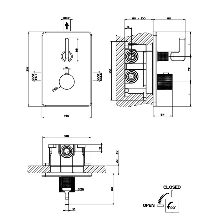 Смеситель для душа с переключателем на 1 выход, термостатический, Gessi Inciso, золото арт. 58132#246