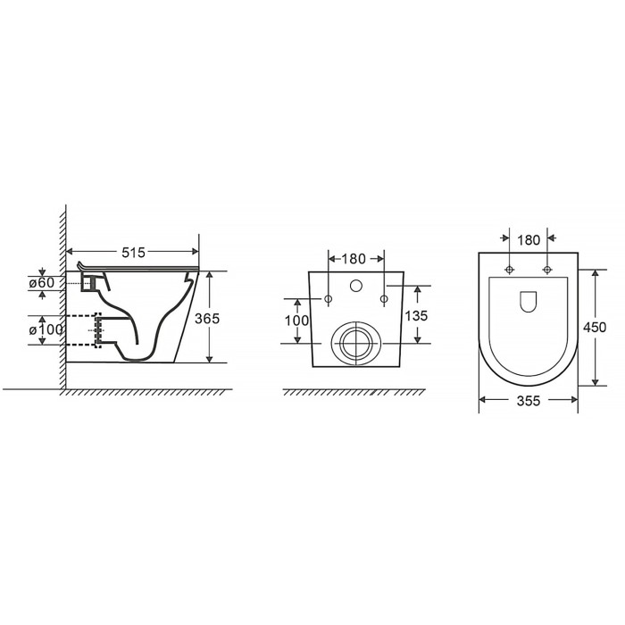 Подвесной унитаз 530х365х370 безободковый, в комплекте с быстросъемным сидением микролифт, Azario MONEO арт. AZ-0062