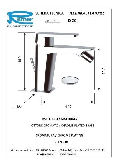 Смеситель хром глянцевый, Remer Dream, внешнего монтажа D20