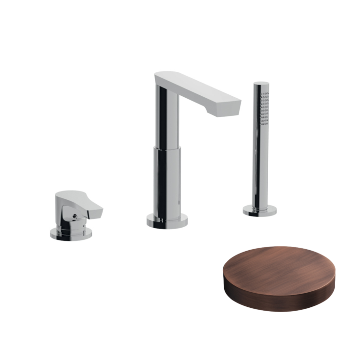 Однорычажный смеситель на борт ванны на 3 отверстия, излив с дивертером., Giulini, матовая медь арт. 5765BDVROP