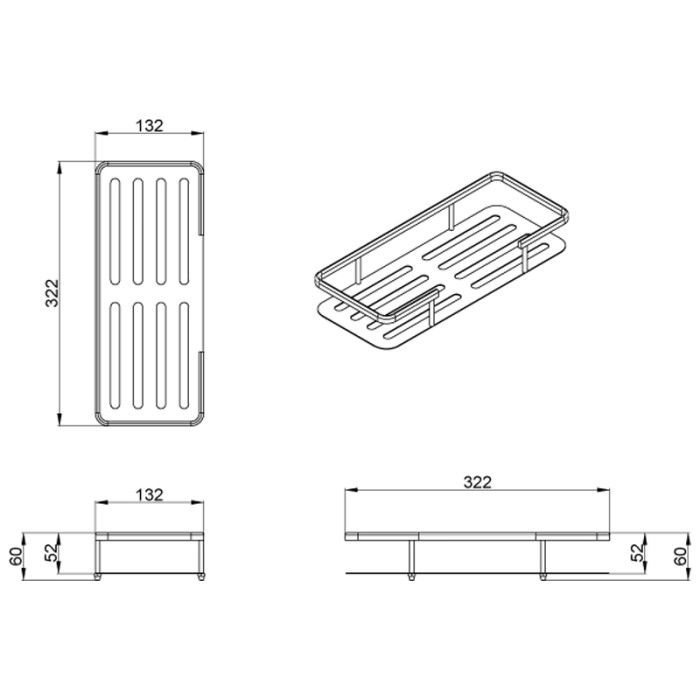 Полка прямоугольная одноэтажная подвесная,хром, Azario Rina - AZ-835