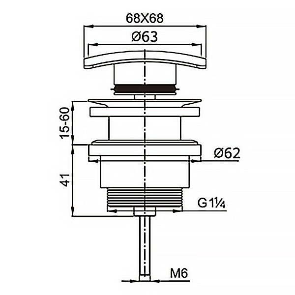 Донный клапан для раковины, квадрат, CLIC-CLAC, G 1 1/4, латунь, хром Azario, Basic - AZ-106-CHR