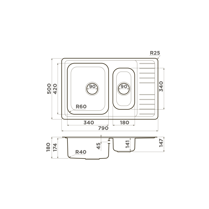Кухонная мойка Omoikiri Sagami 79-2-IN нерж. сталь, цвет нержавеющая сталь арт. 4993733