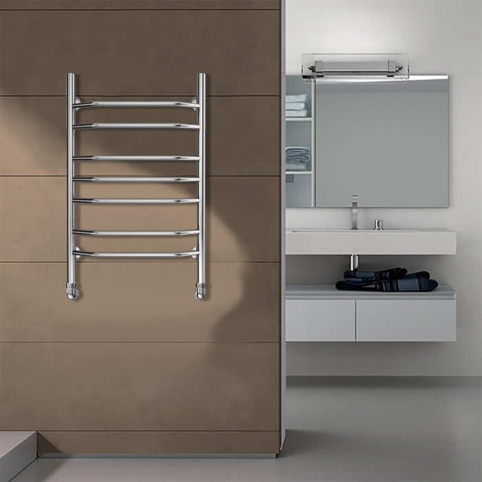 Полотенцесушитель водяной 500/800 7 секций, нижнее/диагональное подключение, 1/2", хром, Ravenna Azario - AZ07158