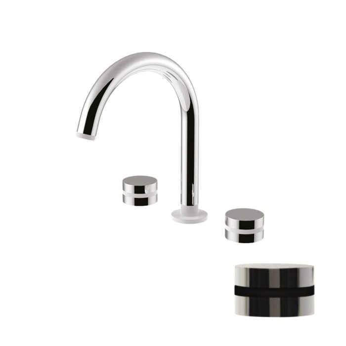 Смеситель для раковины на 3 отверстия, поворотный излив, донный клапан Up&amp;Down, Giulini My ring, хром, вставки - черный матовый арт. MR0112/UPVNO