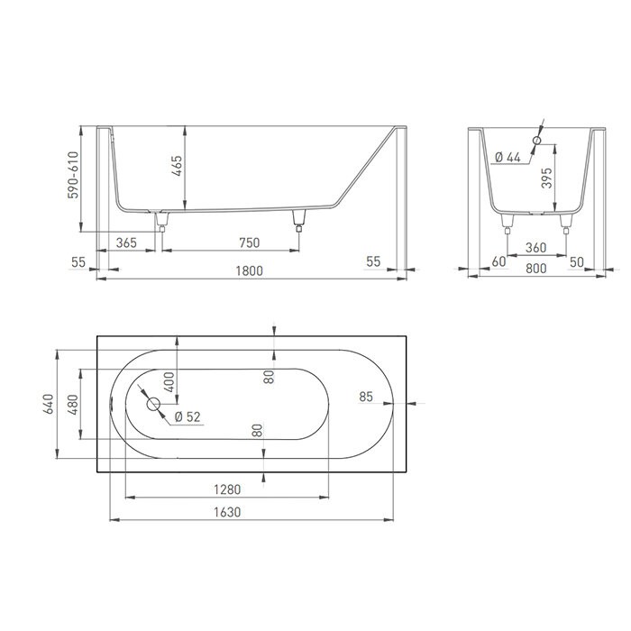 Ванна встраиваемая 179,5x79,5, матовая, Salini ORNELLA арт. 102312M