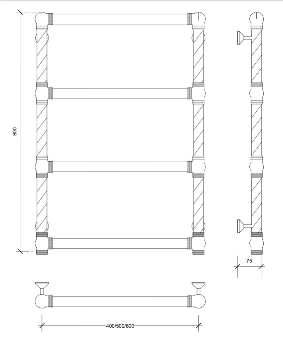 Полотенцесушитель водяной латунный 60x80 Фалерони 1 Trenza (бронза) Secado арт. 4603777460761