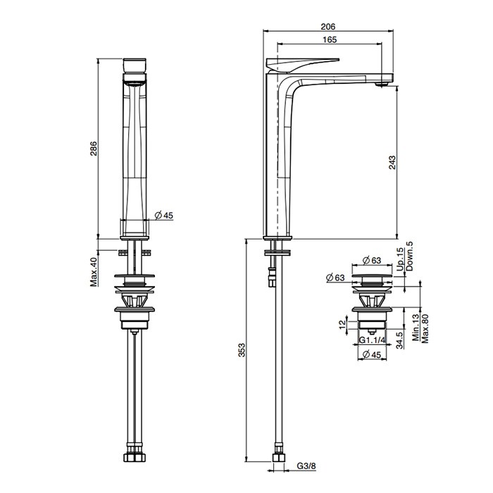 Fima Carlo Frattini Смеситель для раковины, на 1 отв., высокий, Zeta, F3961/HNOR.1 цвет: золото