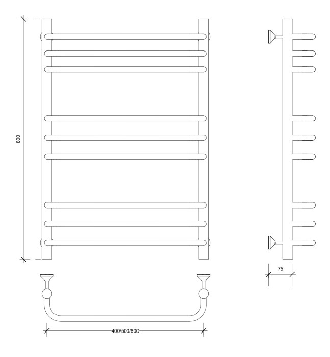 Полотенцесушитель водяной 80x50 Мерида 3 (черный) Secado арт. 4673739225783