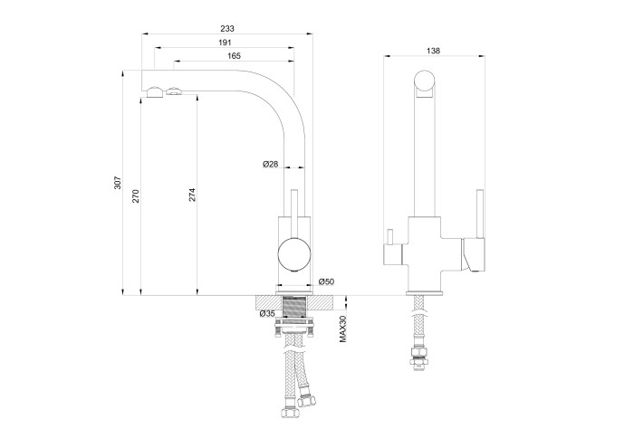 Смеситель для кухни c подключением фильтра, Wonzon & Woghand, WW-88458005-CR цвет: хром