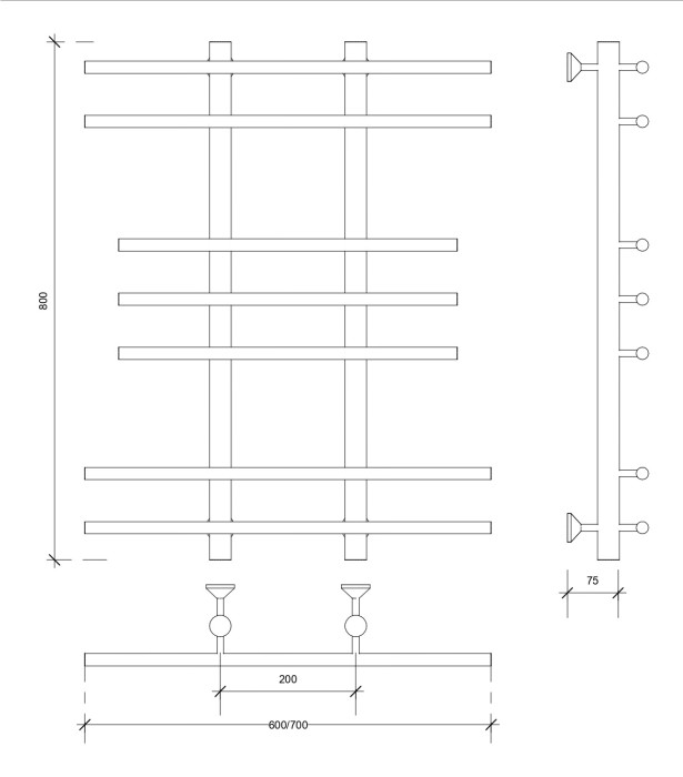 Полотенцесушитель водяной 80x20x70 Турин 2 (черный) Secado арт. 4673739229798