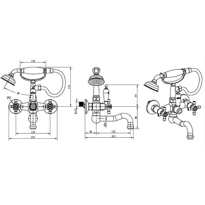 Смеситель для ванны black, gold, переключатель swarovski, Boheme Royal cristal - 293-Royal/CRST black