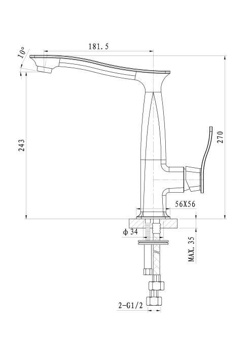 Смеситель для кухни, Wonzon & Woghand Navia, WW-182101-CR цвет: хром