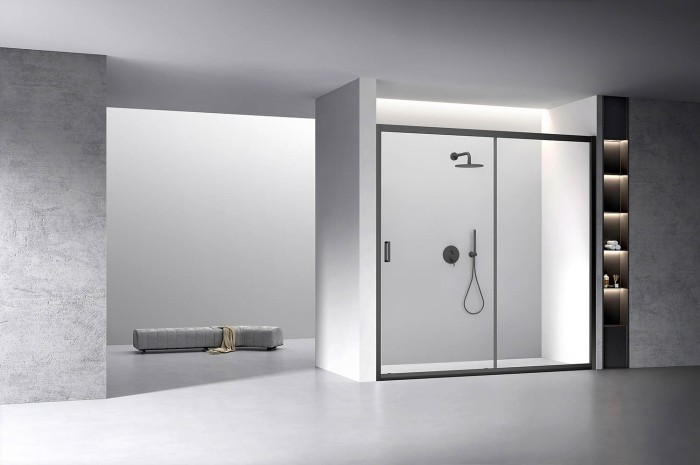 Душевая дверь 1700x1950, Veconi Vianno, черный, стекло прозрачное арт. VN60B-170-01-C5