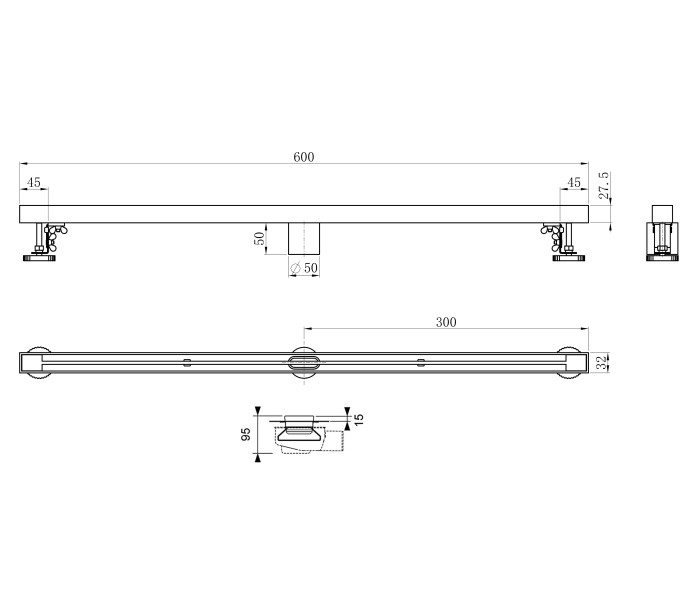 Душевой трап 60 см, Wonzon & Woghand, WW-65406T-GM цвет: графит
