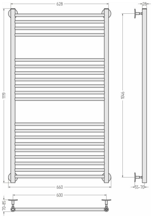 Стилье Водяной полотенцесушитель 1200x600, Универсал-53, 00653-1260 цвет: без покрытия