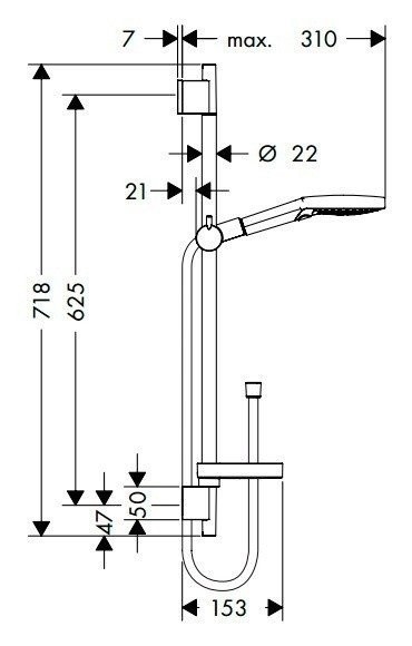 Душевой гарнитур со штангой 65см и мыльницей Raindance Select S Hansgrohe, белый, хром арт. 26630400