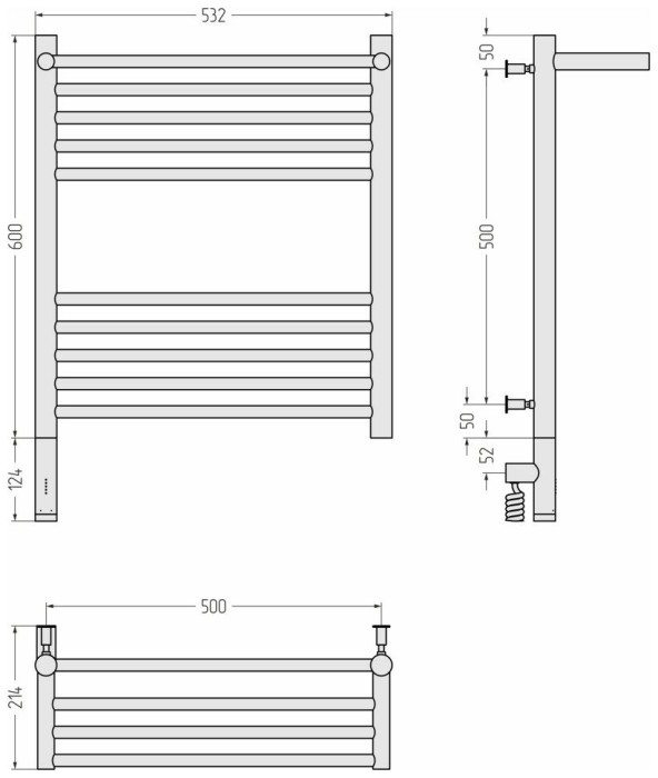 Сунержа Электрический полотенцесушитель 600x500, Богема 3.0 с 1 полкой, 05-5806-6050 цвет: состаренная бронза