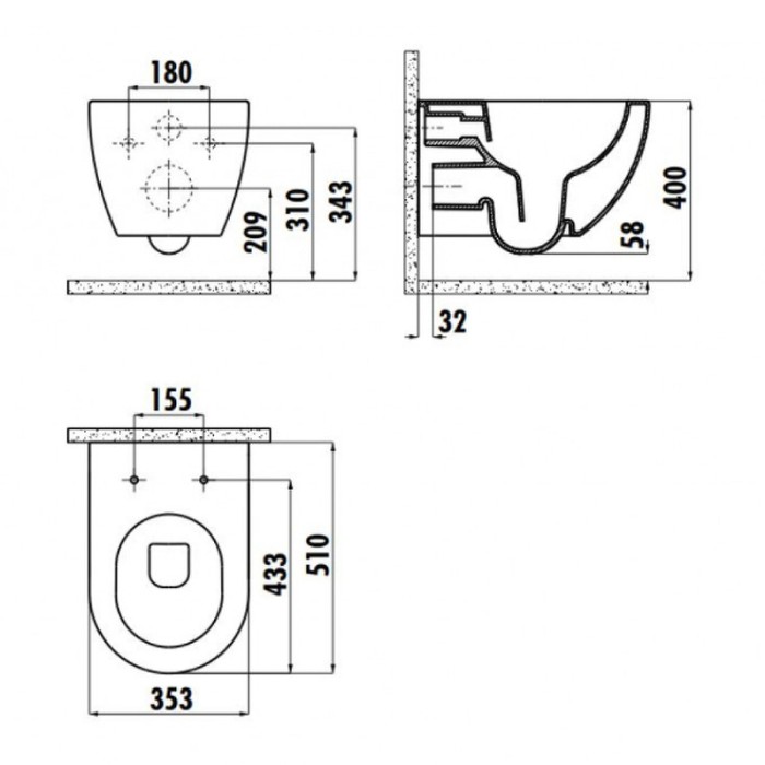 Унитаз подвесной Creavit Free безободковый, FE322-11SM00E-0000 цвет: черный матовый