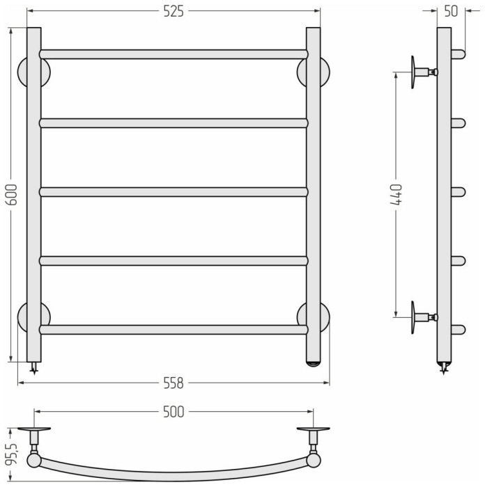 Стилье Электрический полотенцесушитель 600x500, Формат 40, 00541-6050 цвет: без покрытия