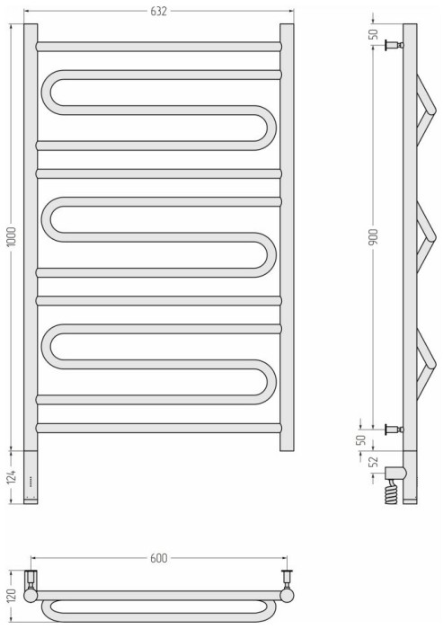 Сунержа Электрический полотенцесушитель 800x500, Элегия 3.0, 032-5818-1060 цвет: матовое золото